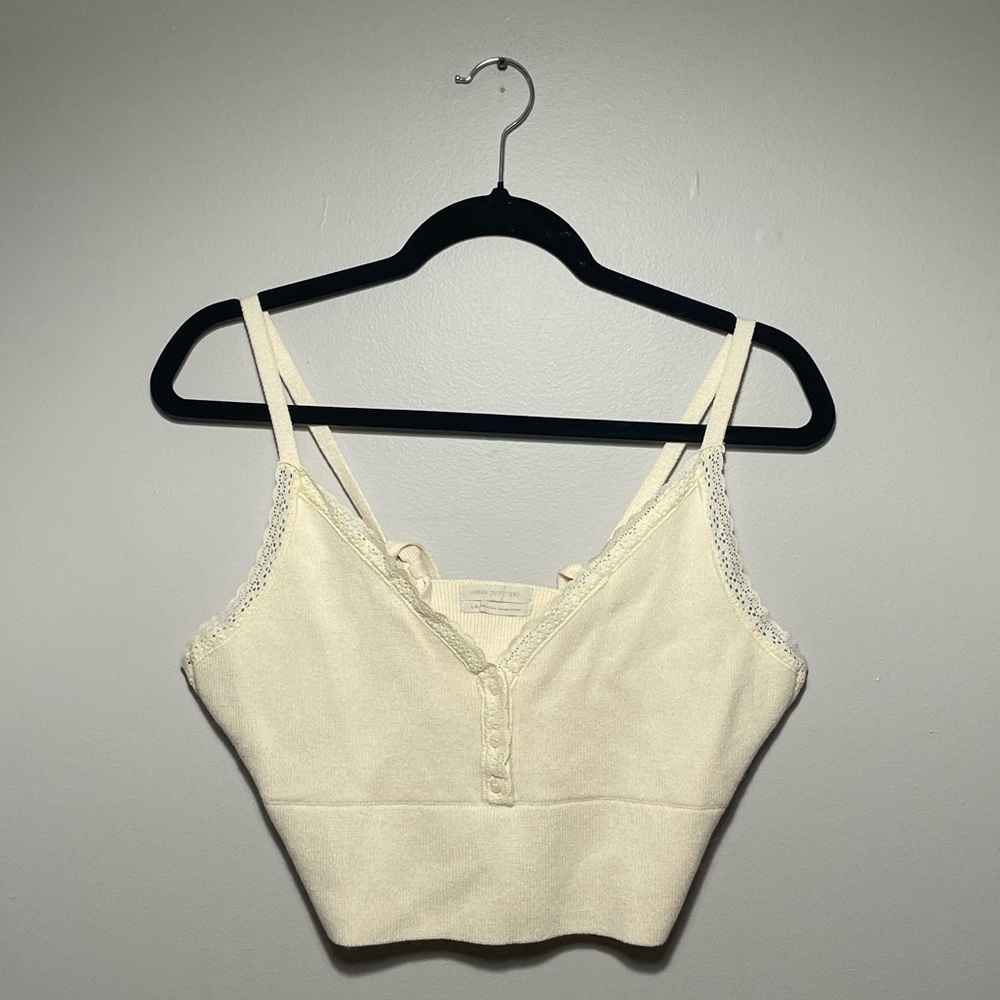 Lace-Trim Tie-Back Cropped Knit Camisole